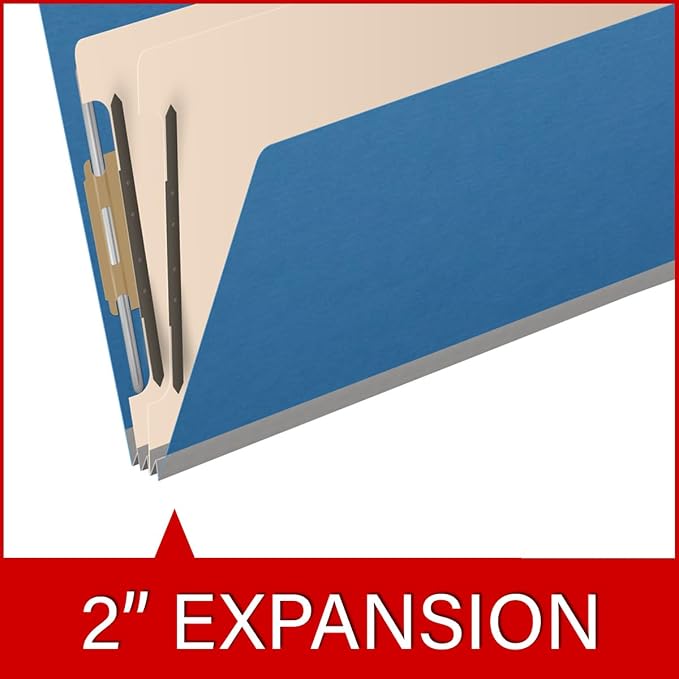 Ecom Folders End Tab Pressboard Classification Folders | Legal Size 25 Pt Stock with 2 Dividers and 2" Tyvek Expansion | Medical, Legal & Office Records Organizer | Royal Blue, Box of 10 - Image 7