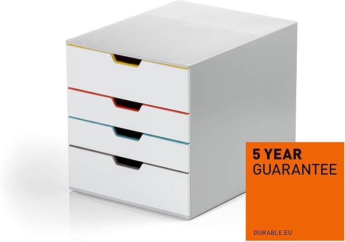Durable VARICOLOR 4 Drawer Unit - White Desktop Drawer Set with 4 Color Coded Draws - Letter Size Files - Perfect for Storing Documents and Paper Work - Image 3