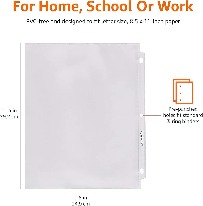 Amazon Basics Sheet Protectors for 3 Ring Binder, Non-Glare, Top Loading, Letter Size 8.5 x 11 in, Clear, 1200-Pack - Image 6