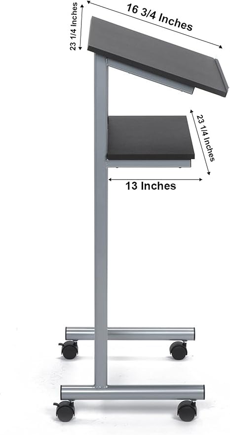 Wheeled Lectern Podium - Standing Desk with Storage Shelf - Silver/Black - Ideal for Presentations and Laptop Use - Image 4