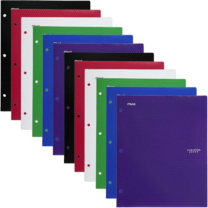 Five Star 2 Pocket Folders, Stay-Put Folder, Folders with Pockets, Prongs, Fasteners, Assorted Colors, 12 Pack (52162) by FiveStar