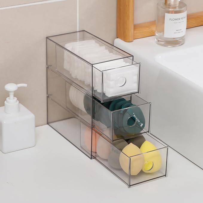 Clear Desk Drawers Organizer, 4 Pack, 12 Drawers, Plastic | For Home Office Supplies, Marker Pen, Art Crafts, Crayons, Coffee Pods, Makeup, For Bathroom, Kitchen, Pantry, Coffee Bar - Image 9