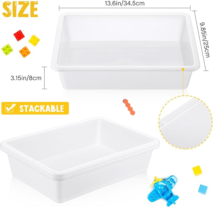 18 Pcs Flat Storage Organizer Bins Letter Size Paper Tray Classroom Storage Plastic Art Trays Classroom Pencil Organizer Baskets for School Office Teacher Book Organization(White) - Image 3