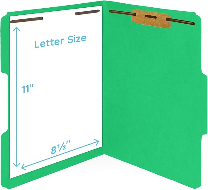 Blue Summit Supplies 50 Green Fastener File Folders, Letter, 2 Prong | Durable 11pt green paper, letter size, 1/3 cut reinforced tabs, bonded 2 prong fasteners, medical, law and office files - Image 6