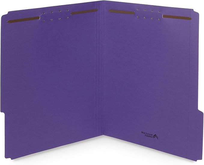 Blue Summit Supplies 50 Fastener File Folders, 1/3 Top Tab, Purple | Reinforced 1/3 top tab, letter size, 11pt, embedded fasteners, for medical files, reports, and office records by BlueSummitSupplies