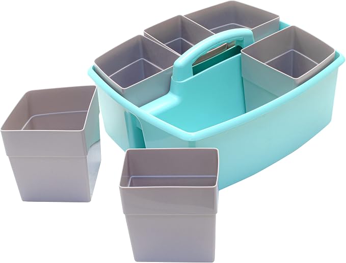 Storex Large Classroom Craft Caddy with Cups, 13 x 11 x 6.575 Inches, Teal, Case of 2 (00984A02C) - Image 4