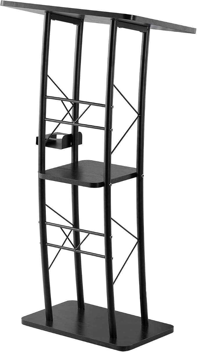 VEVOR Podium Stand, 47-Inch Metal Lectern, Curved Standing Podium with Wide Reading Surface, Open Storage Compartment, Book Stopper, Cup Holder, for Classroom, Wedding, Conference, Speech, and Concert - Image 9