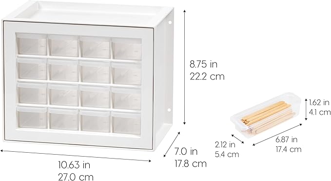IRIS USA 16-Drawer Small Drawer Organizer, Craft Desk Storage, White | Wall mountable, Stackable Teacher Toolbox, Beads, Building Bricks, Water Packets, Screws, Hardware - Image 3
