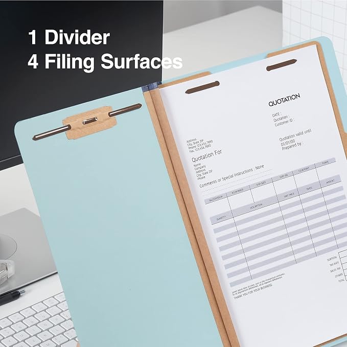 Staples 60% Recycled Pressboard Classification Folder, 1-Divider, 1.75" Expansion, Legal Size, Light Blue, 20/Box - Image 5