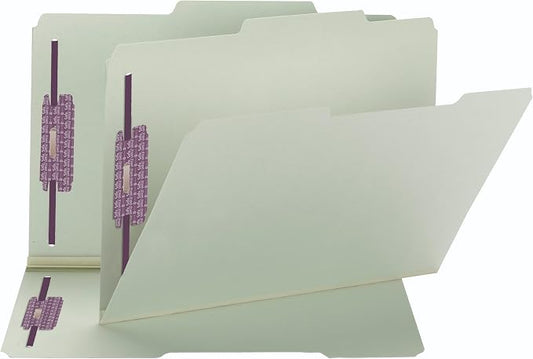 Smead Pressboard Fastener File Folder with SafeSHIELD Fasteners, 2 Fasteners, 2/5-Cut Tab Right of Center Position, Guide Height, 1" Expansion, Legal Size, Gray/Green, 25 per Box (19980) by SMEAD