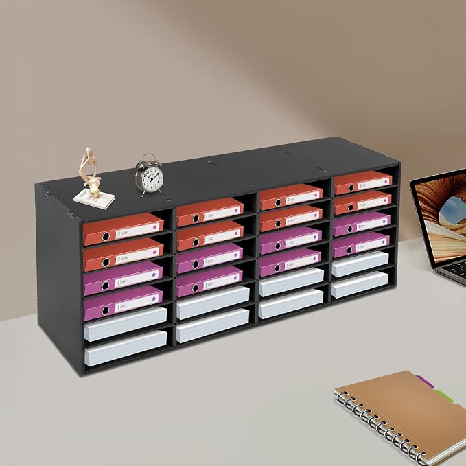 Literature Organizer 24 Slots Desk File Literature Sorter Mailbox Sorter Paper and Mail Organizer Desktop Paper Storage Holder for Home, Office 11.02lbs Each Slot Capacity (39.4*11.8*16.5in, Black) - Image 8