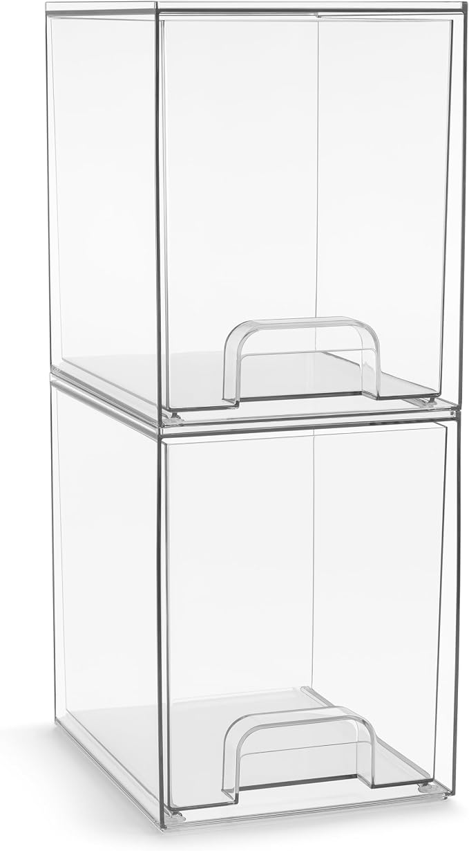 Sorbus Acrylic Storage Containers - 2 Pack, Stackable Storage Bins Set for Bathroom Organization - Clear Acrylic Drawer Organizers - Makeup Case Pull-Out Drawers (7.6’’ Tall) by Sorbus