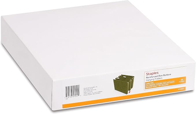 Staples Reinforced Box‑Bottom Hanging File Folders, Letter Size, 2" Expansion, 5‑Tab, Standard Green – 50/Carton - Image 3
