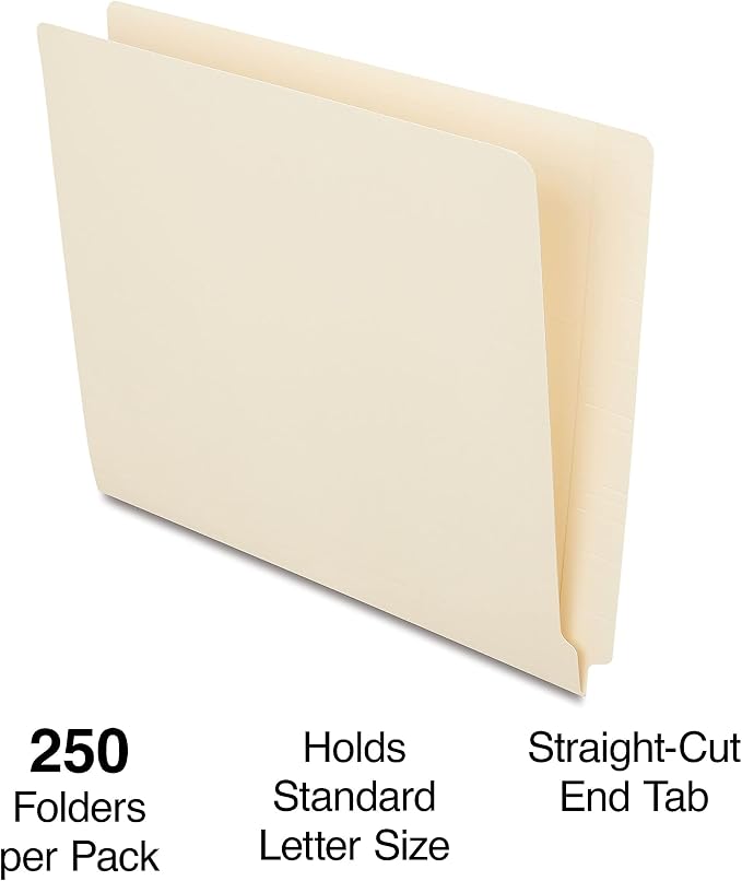 Staples Reinforced End‑Tab File Folders, Letter Size, Straight‑Cut Tabs, Manila, Heavy‑Duty Construction, 500/Carton - Image 2