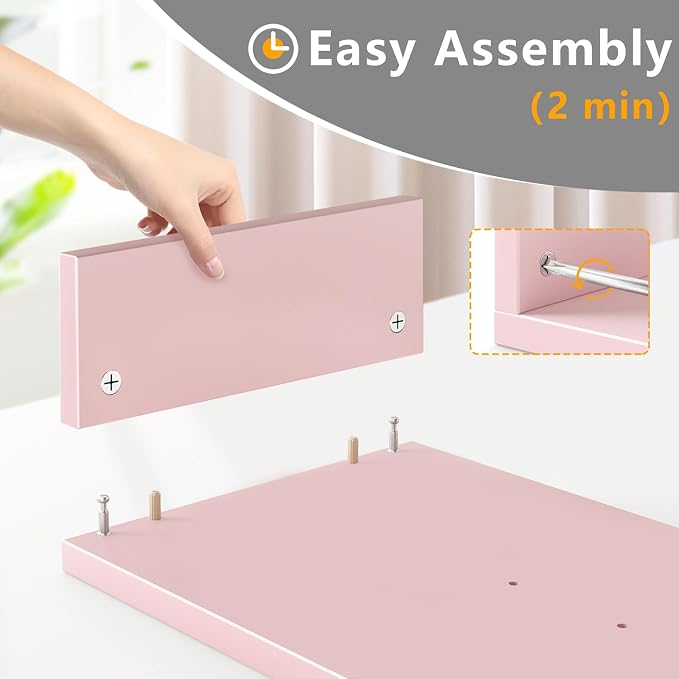 TAVR Dual Monitor Stand Riser, Wooden Computer Monitor Stand for 2 Monitors | Extra Long Multifunctional Desktop Organizer Riser for TV, PC Monitor, Laptop, Printer, Max 43.3" Length, Pink - Image 7