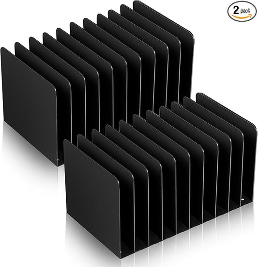 Suzile 2 Pcs Vertical Metal Desk File Organizer, 10 Compartments Desktop Document Sorter & Mail Holder for Office Home Classroom, 10.63 L X 5.79 W X 5.41 H, Black by Suzile