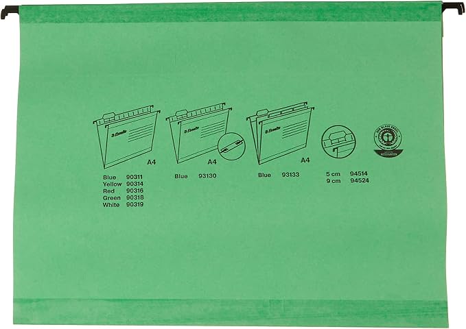 Esselte Classic Reinforced Suspension File, A4, Pack of 25, Tabs Included, Green, 90318 - Image 3
