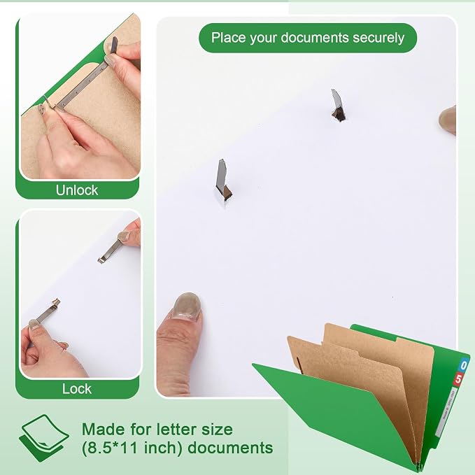 Skyygemm 24 Pack Classification Folders, Letter Size,2 Dividers,Green | Pressboard File Folders, 2 Prong Fasteners, 2" Expanding, Manila, End Tab, for Office School Legal Records Medical - Image 3
