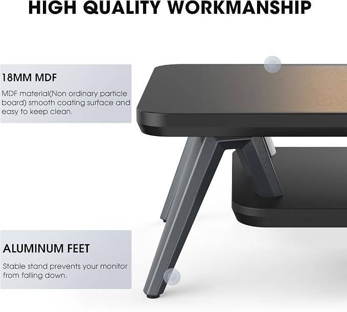 Fenge 42.5-Inch Monitor Stand Riser with Laptop, Phone & Headphone Holders | 10° Adjustable Laptop Holder, 2-Tier Storage, Dual Monitor or Monitor-Laptop Setup, Ideal for Multitasking, Gaming, Streaming - Image 4
