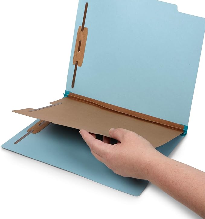 Blue Summit Supplies 10 Classification Folders, 1 Divider, Light Blue | Heavy-duty, letter size, 2 in expansion, 2 prong fasteners, 1 divider, for medical and legal files - Image 3