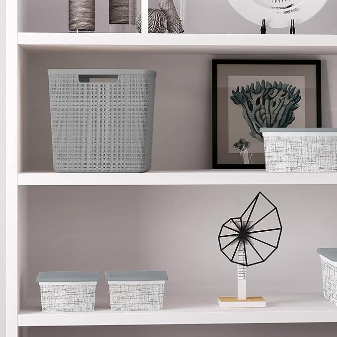 Curver Set of 4 Large Cube 17L Jute Decorative Plastic Organization and Storage Baskets - Perfect Bins for Home Office, Closet Shelves, Kitchen Pantry and All Bedroom Essentials, Grey - Image 8