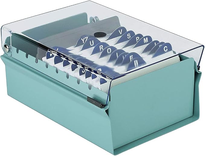 Acrimet 3 x 5 Card File Holder Organizer Box Metal Base Heavy Duty (AZ Index Cards and Divider Included) (Green Color with Clear Crystal Plastic Lid Cover) - Image 2