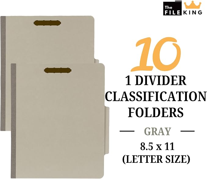 The File King - Pressboard Classification Partition File Folder - Letter Size - Top Tab with Dividers and Fasteners for Filing Cabinets and Drawers - Box of 10 - Image 2