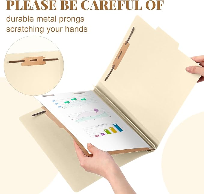 AmazingSpark 24 Pcs Classification Folders Letter Size Bulk 1 Dividers Pressboard File Folder with Expansion 2 Prongs Fastener Heavy Duty Office File Organizer for School Project Document(Beige) - Image 4