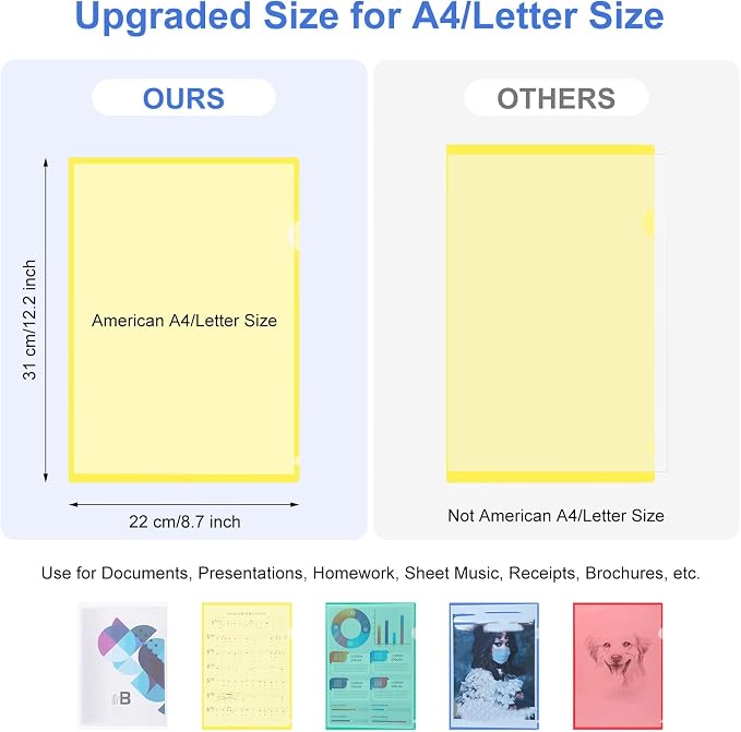100 Pack Plastic Document Folders Colored Clear File Folders Plastic Pockets Sleeves Letter Size 8.7 x 12.2 Inches A4 Assorted Colors for Office Supplies (Multicolor) - Image 4