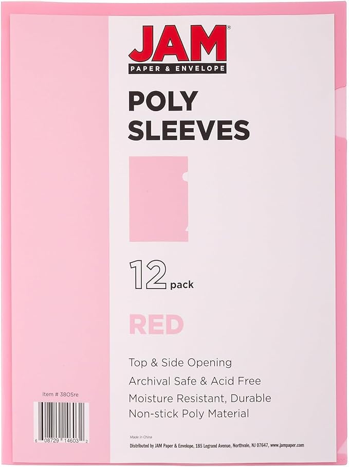 JAM PAPER Plastic Sleeves - Letter Size - 9 x 11 1/2 - Red Project Pockets - 12 Page Protectors/Pack - Image 3