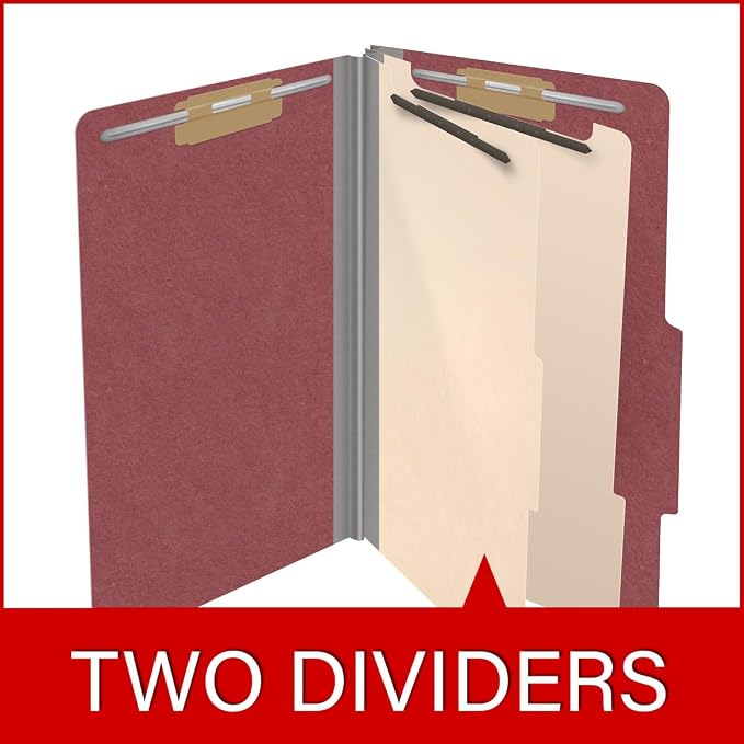 25 Pt. Pressboard Classification Folders, 2/5 Cut ROC Top Tab, Legal Size, 2 Dividers, Dark Red (Box of 10) - Image 8