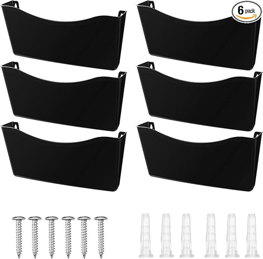 Colarr 6 Pack Expandable Pocket Wall File Holder Plastic Hanging Wall Organizer Space Saving Wallmount File Holder for Office Mail Letter Magazine(Black) by Colarr