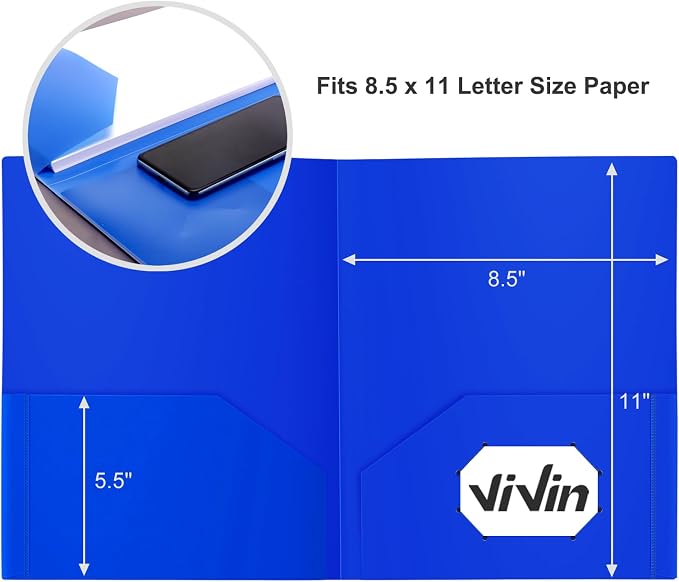 ViVin 60-Pack Heavy Duty 2 Pocket Folders, Plastic File Folders for School, Office and Home (Blue) - Image 3