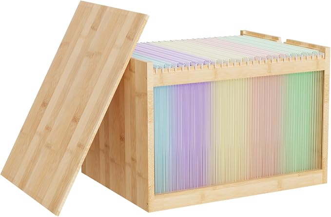 Bamboo Hanging File Organizer, Desk File Box with Lids, 1 Pack, Natural | Removable Lid, Clear Acrylic Side Panels, 2 Hanging Folders Included, Helps Reduce Dust, Letter & Legal Size, Easy Assembly - Image 7