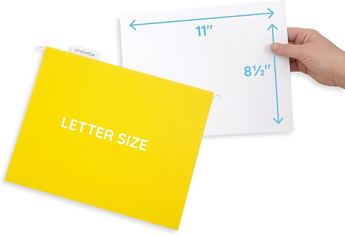 Blue Summit Supplies 50 Hanging File Folders, Letter Size, Yellow | Reinforced letter size, 1/5 cut tabs, plastic tabs and inserts included, for filing cabinet, home, and office - Image 4