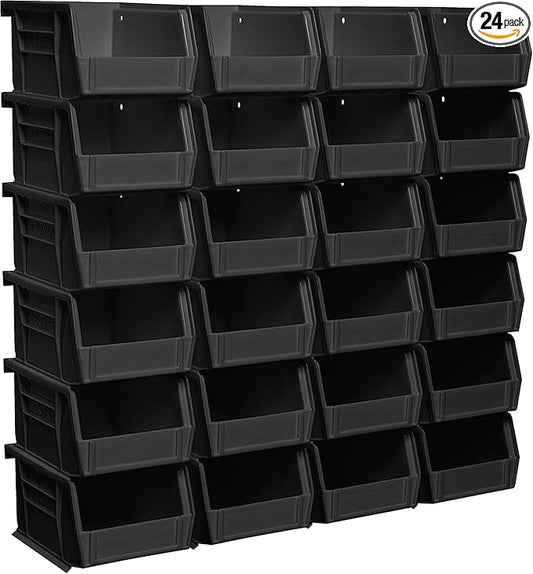 Akro-Mils 30210 AkroBins Plastic Storage Bins, 5"x4"x3", Black, 24-Pack | Space-Saving Stackable Bins for Garage, Pantry, Craft Organization by Akro-Mils