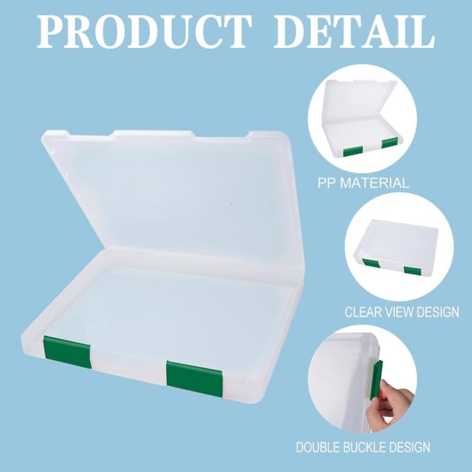 12 Pcs Clear A4 A5 File Box Document Plastic Storage Box with 48 Labels File Holder Organizer Paper Plastic Case Magazine Protector with Buckle Office School Supplies(Green) - Image 3