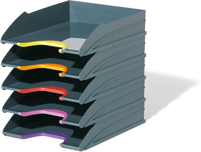 Durable VARICOLOR Gray Letter Tray - Set of 5 Stackable Color Coded Letter Trays - Letter Size Files - Perfect for Storing Documents and Paper Work - Image 6