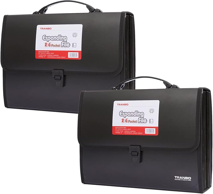 2 Pack 25 Pockets Letter Size/A4 Accordion File Organizer with Handle, TRANBO Expanding File Folder, Expandable Document Paper Organizer for Travel School Office by TRANBOTrustBest