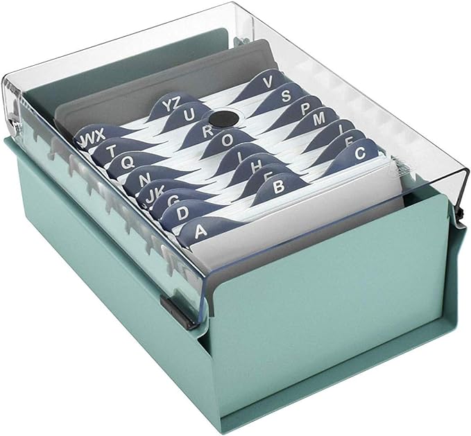 Acrimet 3 x 5 Card File Holder Organizer Box Metal Base Heavy Duty (AZ Index Cards and Divider Included) (Green Color with Clear Crystal Plastic Lid Cover) - Image 4