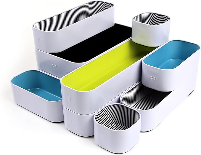 Three by Three Seattle Metal Drawer Organizer Tray Set, 10-Pc (Assorted) | Deep 2" food-safe metal bins; mix & match to customize any drawer; kitchen, bathroom, office & vanity organization - Image 2