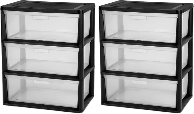 Plastic 5 Drawer Wide Tower, Black - Image 4