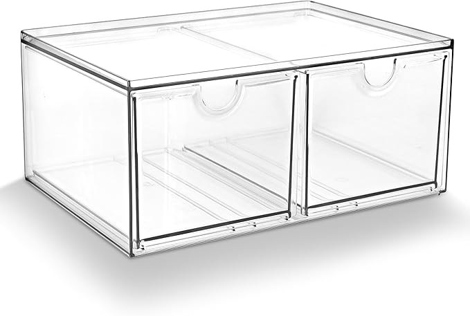 Prsildan Stackable Clear Makeup Organizer Acrylic Storage Drawers with 2 Drawers for Vanity Bathroom Office Desk Modular Drawer System for Cosmetics Jewelry Toiletries Home Organization by Prsildan