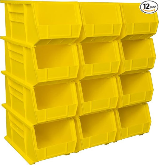Akro-Mils 30240 AkroBins Plastic Storage Bins, 15"x8"x7", Yellow, 12-Pack | Space-Saving Stackable Bins for Garage, Pantry, Craft Organization by Akro-Mils