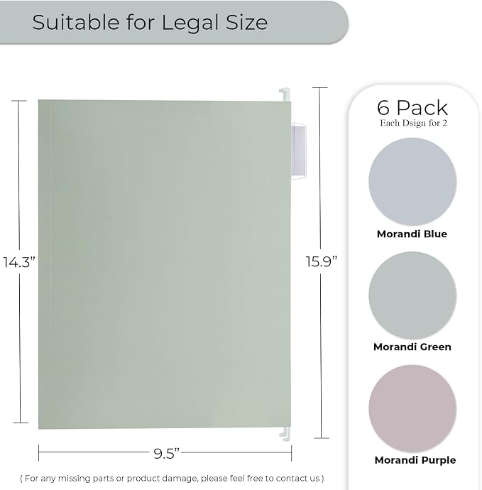 Y YOMA Legal Size - 6 Pack Extra Capacity Hanging File Folders Accordion Decorative Reinforced File Folder Cute Colored Expandable Folder for Office Home with 1/5-Cut Adjustable Tabs, Morandi Color - Image 5