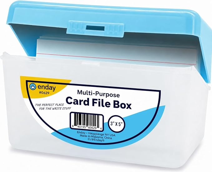 Enday Index Card Box Blue 3x5 Index Card Holder, Index Card Organizer, Flash Card Holder, Holds 250 Cards. by Enday