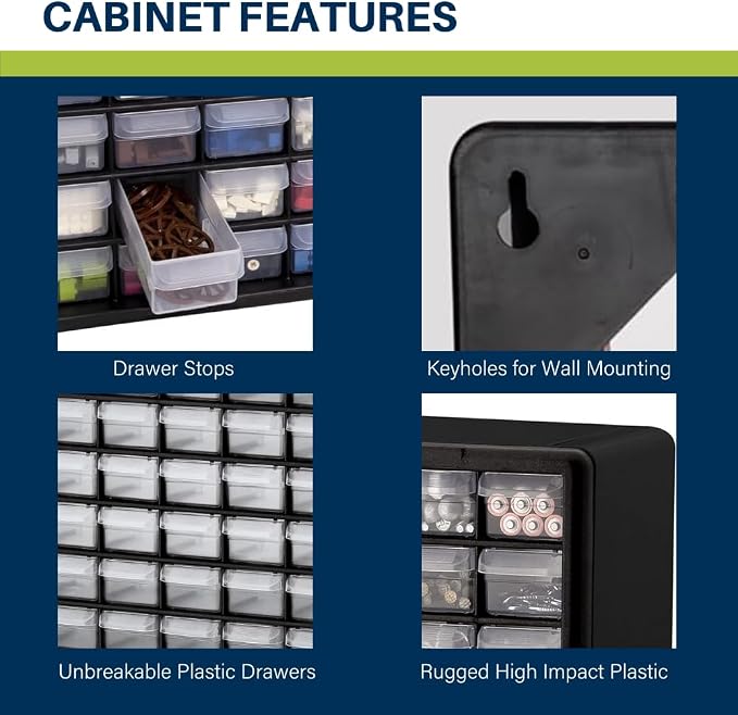 Akro-Mils 64-Drawer Plastic Storage Cabinet, 20-Inch W x 6-Inch D x 16-Inch H | Black | Model 10164 | Garage Organization - Image 4