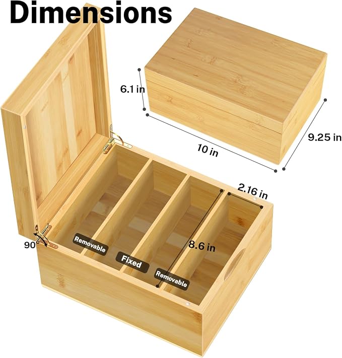 Neando Extra-Large Bamboo Index Card Organizer for 5x8 Cards – Wooden Storage Box with Lid, 4 Compartments, 600-Card Capacity, Includes 20 Tabbed Guides – Natural Filing Box for Home & Office - Image 4