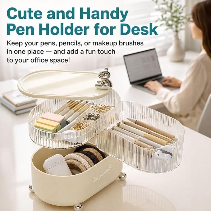 360 Rotating Desk Organizer, 3-Tier Removable Compartments | Jewelry Organizers and Storage, Hair Accessories Organizer, Makeup Vanity Tray, Cute Office Decor Women, Cable Holder - Image 8