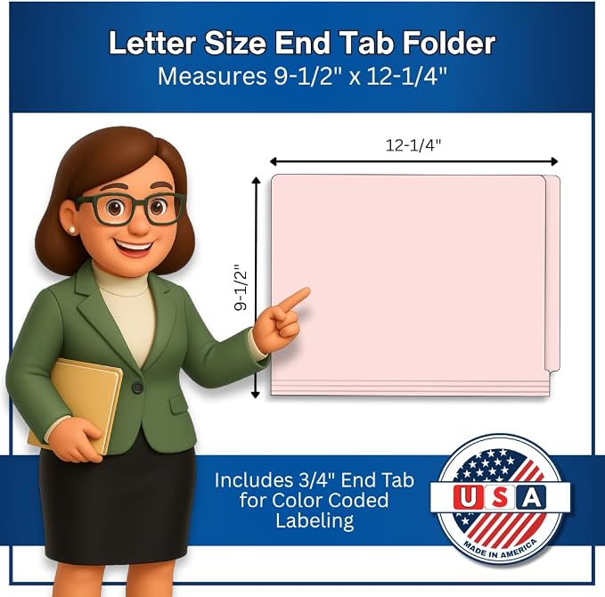 Pink File Folders, Doctor Stuff, Letter Size Reinforced End Tab Folder with 2" Bonded Fastener on Inside Back, 14 pt Stock, Box of 50 - Image 2